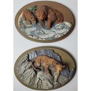 Avon Source Of Fine Collectibles Wildlife Wall‎ Plaques Mountain Cougar Bear Cub